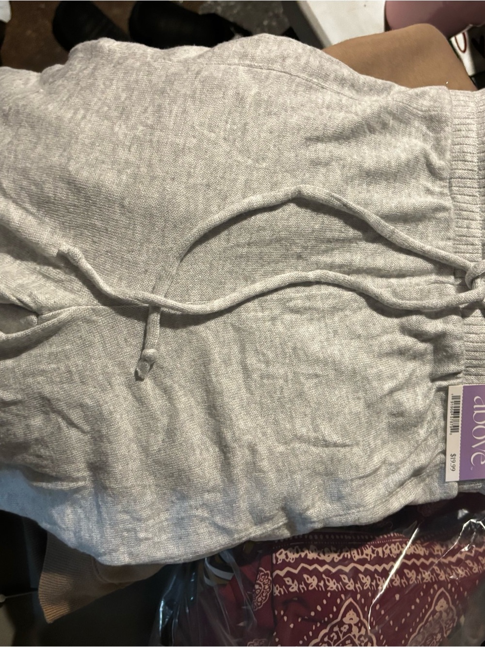 Light Gray Knit Lounge Pants with Drawstring